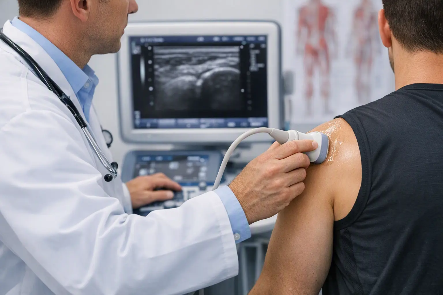 Physical therapy ultrasound assessment for shoulder pain.